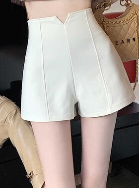 白色西装短裤女夏薄款20s24新款大码胖MM高腰紧身弹力辣妹a字热裤