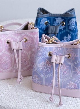 上闲月十二花神雪纺麻国风印花布艺CPU旗袍汉服包包女唐风夏水桶