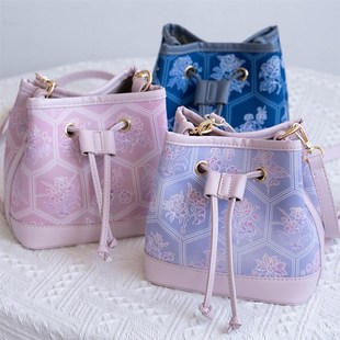 上闲月十二花神雪纺麻国风印花布艺CPU旗袍汉服包包女唐风夏水桶