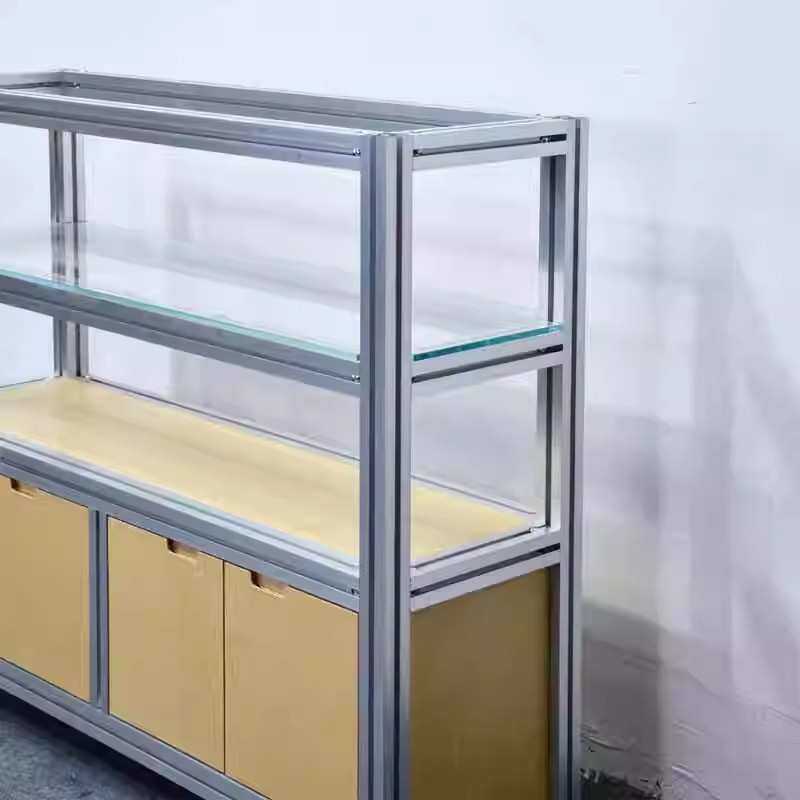 铝合金桦木带玻璃货架展示柜陈列架子多层床头柜产品样品展台