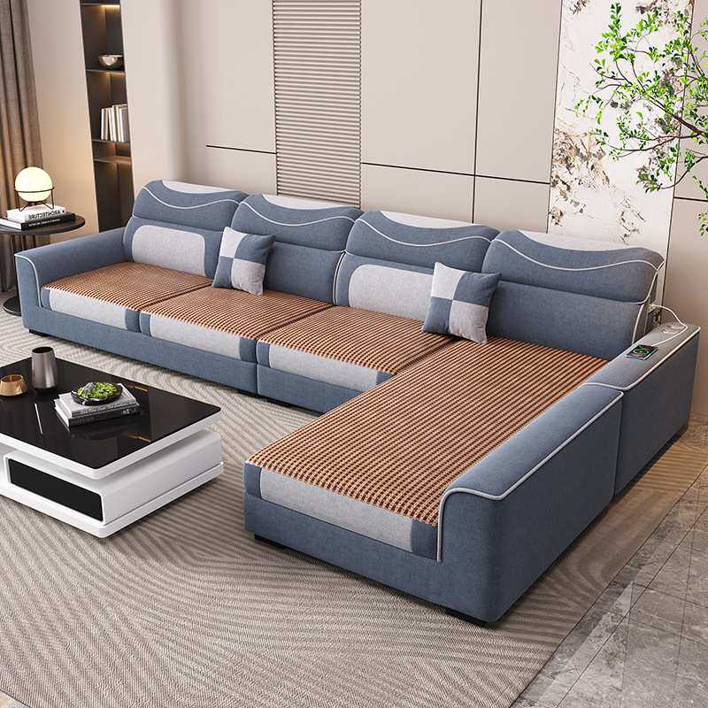 现代简约布艺沙发冬夏两用雪尼尔棉麻布可拆洗大小户型客厅沙发