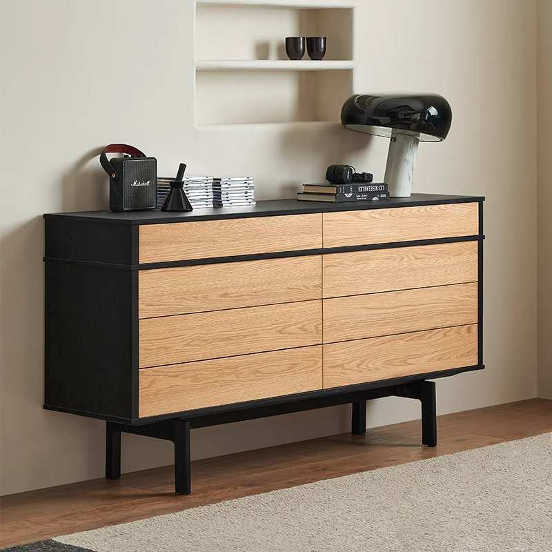 北欧橡木八斗柜卧室牀尾柜客厅靠墙储物收纳装饰柜中古实木抽屉柜