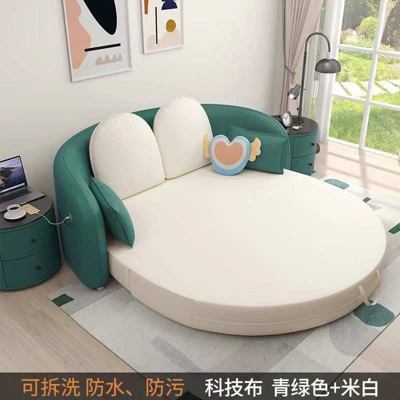 免洗科技布椭圆形沙发床弧形新款轻奢多功能可折叠两用小户型客厅