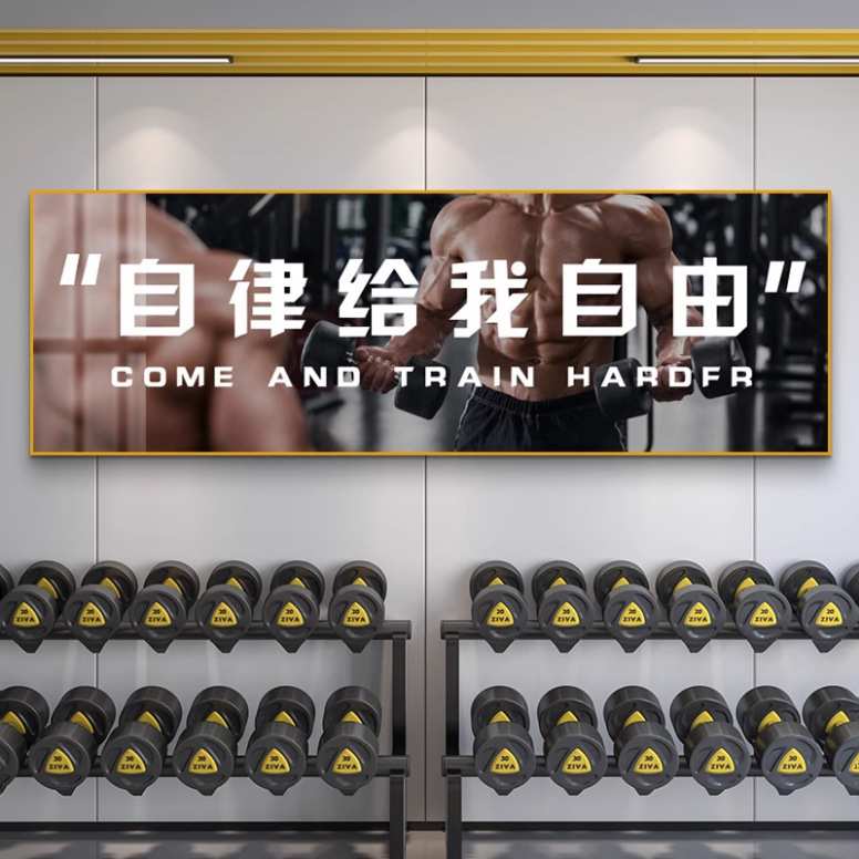健身房墙面装饰画私教工作室励志标语壁画运动室肌肉男美女挂画