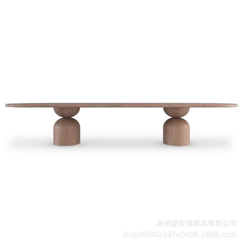 美式实木餐桌轻奢复古个性圆桌设计师创意办公长桌复古工作台展桌