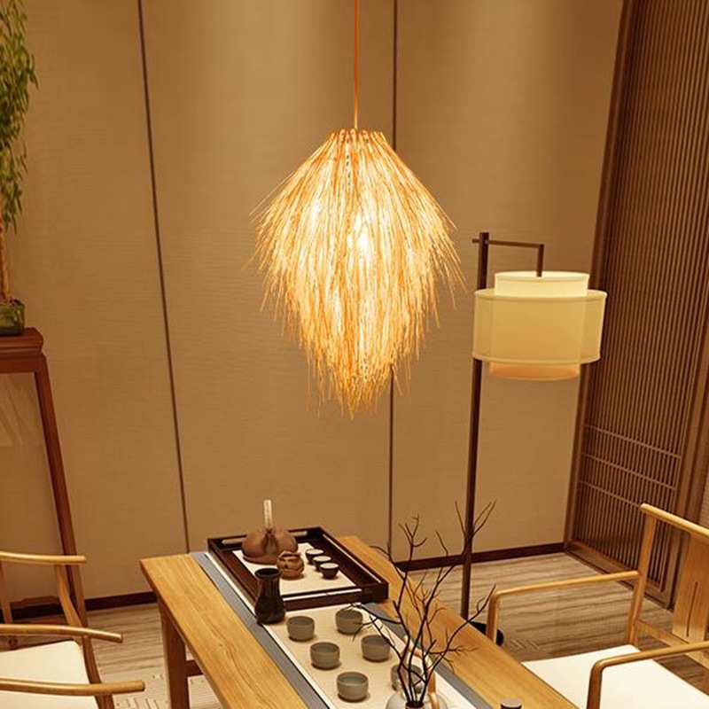 欧式田园阳台日式竹灯笼榻榻米灯具茶楼乡村风格复古编织竹藤吊灯