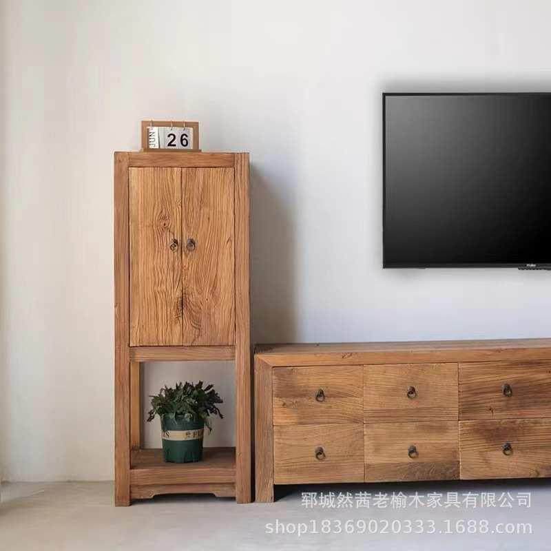 新中式老榆木餐边柜家用客厅收纳柜卧室儿童绘本小书架玄关茶水柜