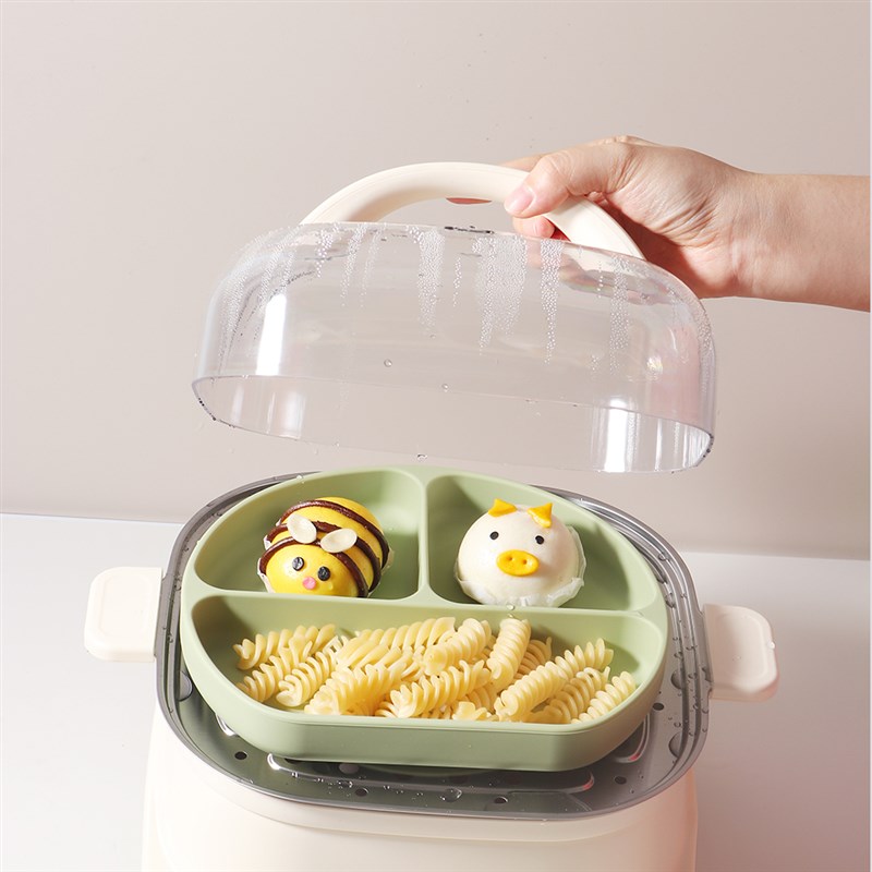 婴幼儿铂金级硅胶餐盘宝宝三格吸盘分隔防摔餐具学吃饭训练5个月