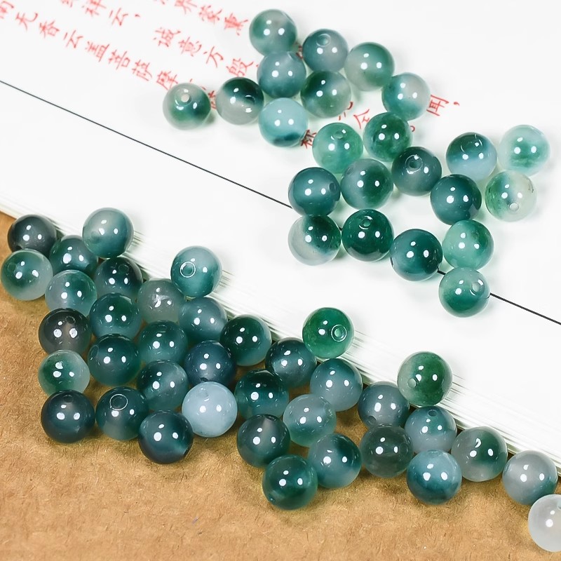 翡翠色飘蓝花珠水草玉髓散珠DIY配饰男女款手链项链圆珠饰品批发