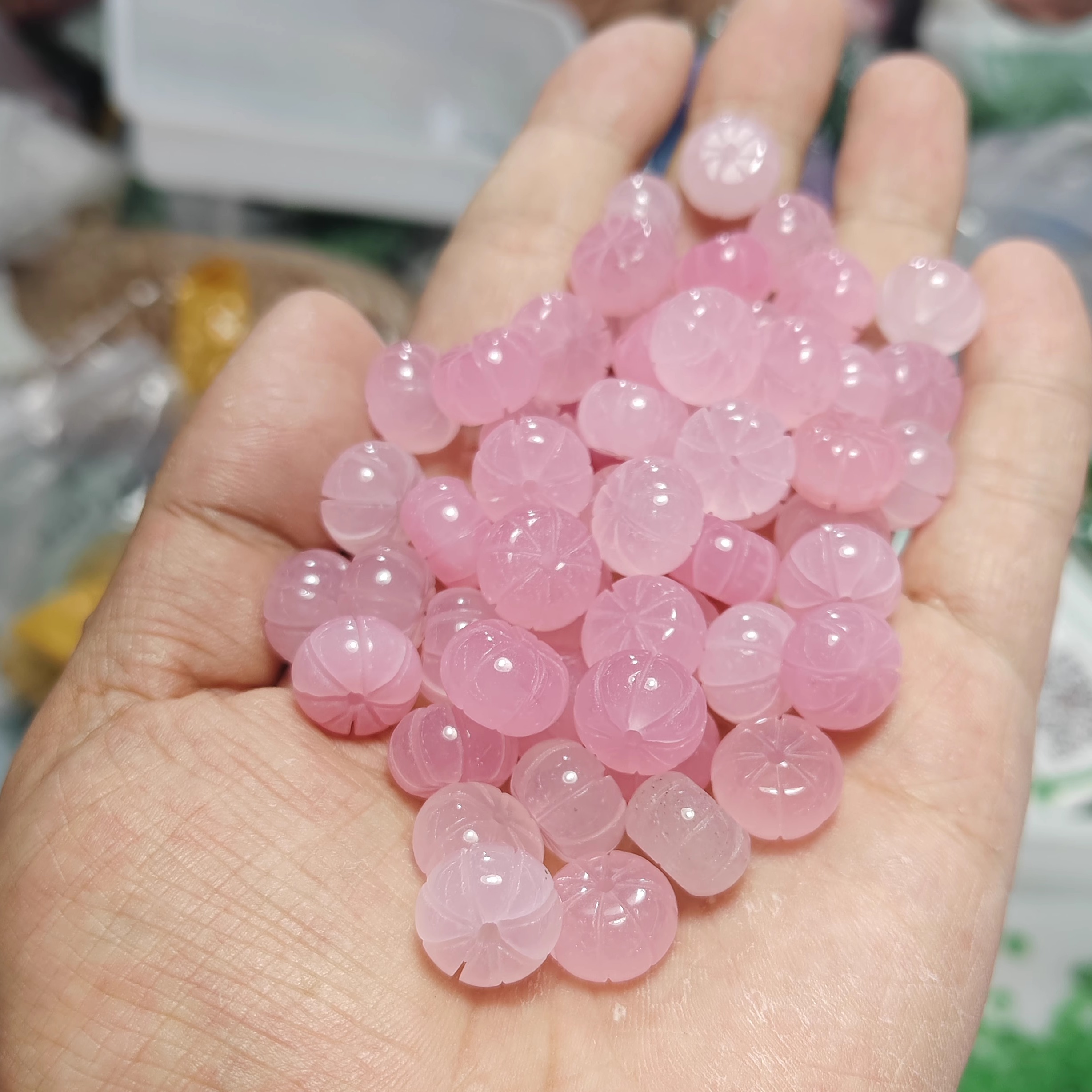 粉晶立体南瓜散珠配饰粉色水晶配件diy串手链手串提溜手作材料