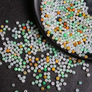 天然A货翡翠高品质冰种三彩3.5mm散珠子串珠配珠玉珠手串手链材料
