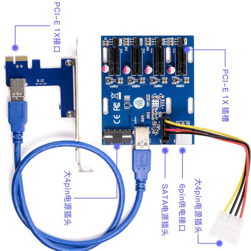 PCI-E转PCIe1拖4 PCI-E转PCIe 1X接口扩展卡 一拖四PCI-E一分四1X