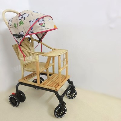 夏季竹藤婴儿小推车宝宝车外出手推儿童坐式小孩竹子车竹编真藤椅