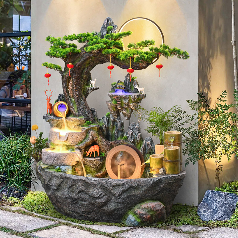 田园庭院鱼池假山造景室内阳台鱼缸流水景观摆件循环水景花园布置