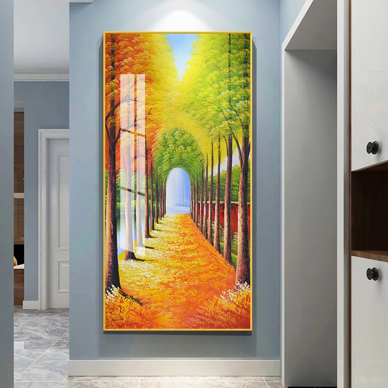 发财树入户玄关装饰画现代简约客厅走廊尽头壁画过道晶瓷镶钻挂画图片