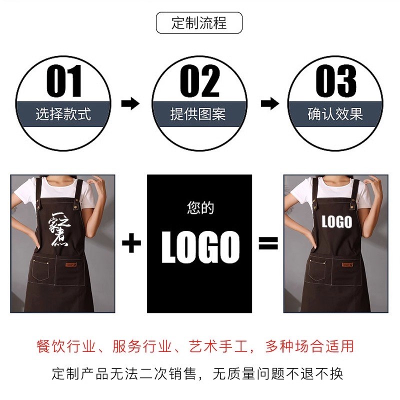 厨房家用防污透气帆布围裙定制logo印字工作服女美甲奶茶店围腰男