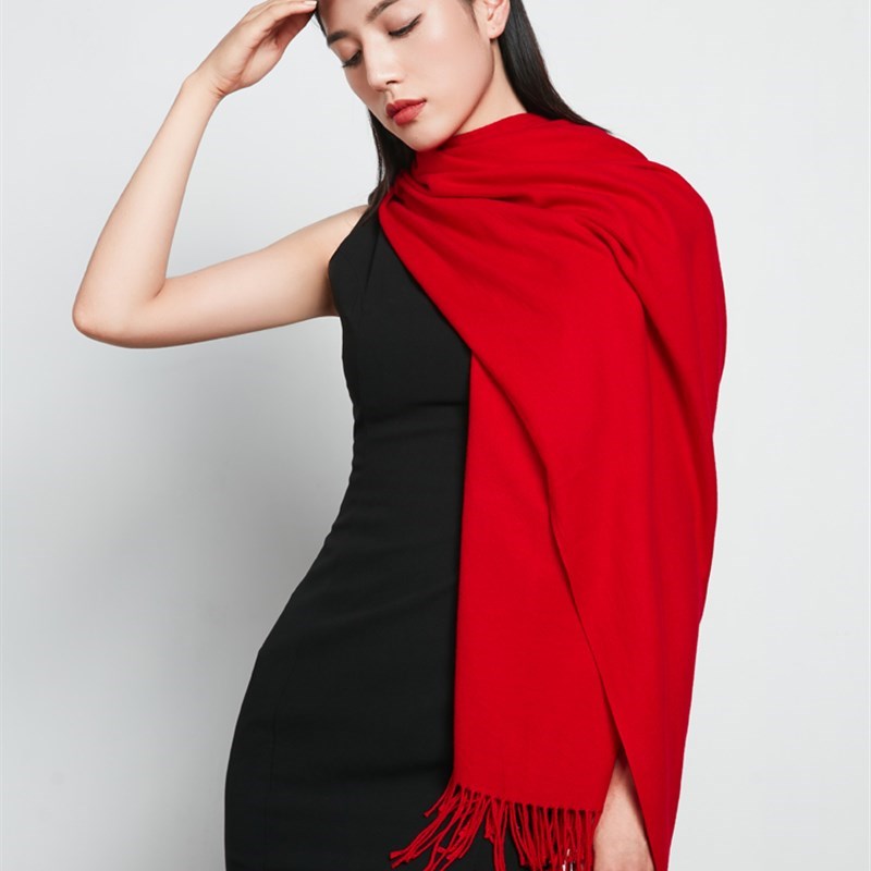 围巾女冬季本命年大红色披肩年会同B学会红围巾定制logo刺绣中国