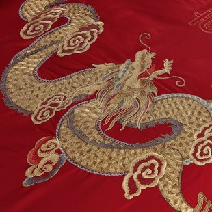 大红喜庆婚庆套件100支全棉龙凤刺绣中式 结婚床上用品四件套