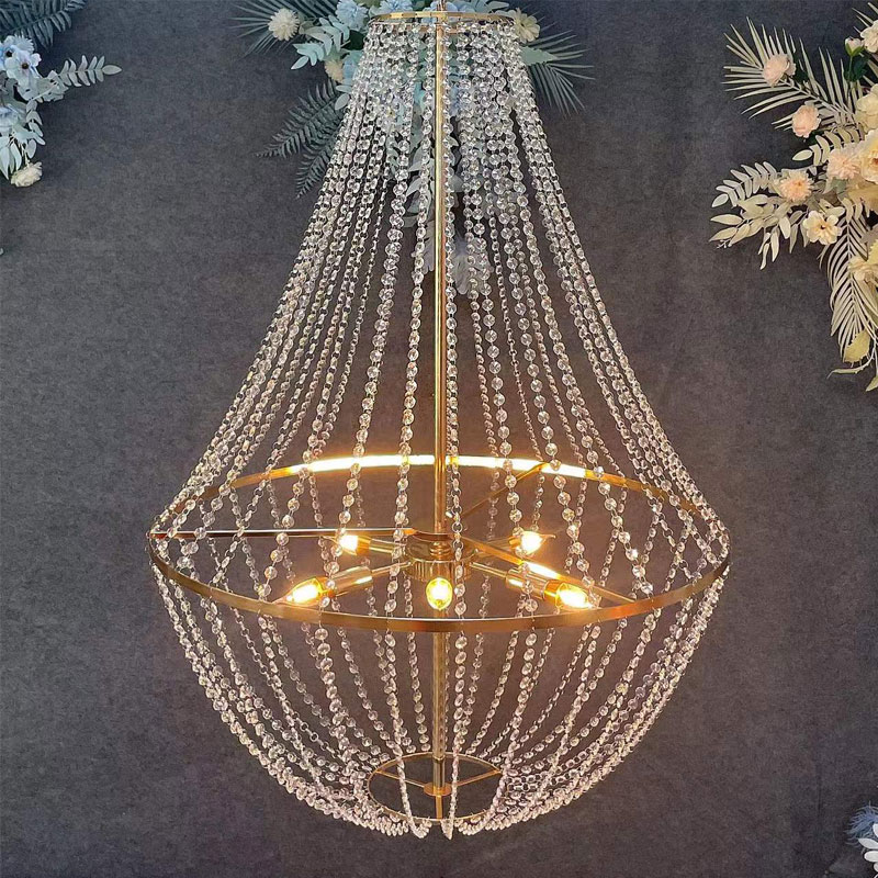 婚庆道具吊顶欧式水晶珠帘吊灯金色铁艺婚礼路引灯摄影装扮灯饰