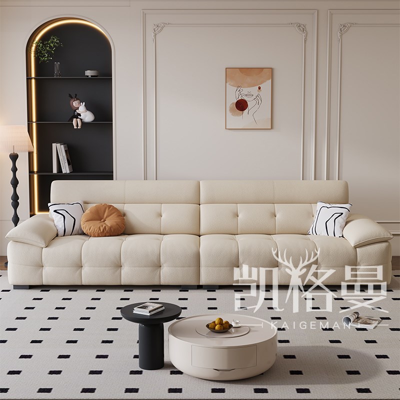 猫抓绒布艺沙发意式极简小户型客厅棉花糖泡芙奶油风直排贵妃沙发