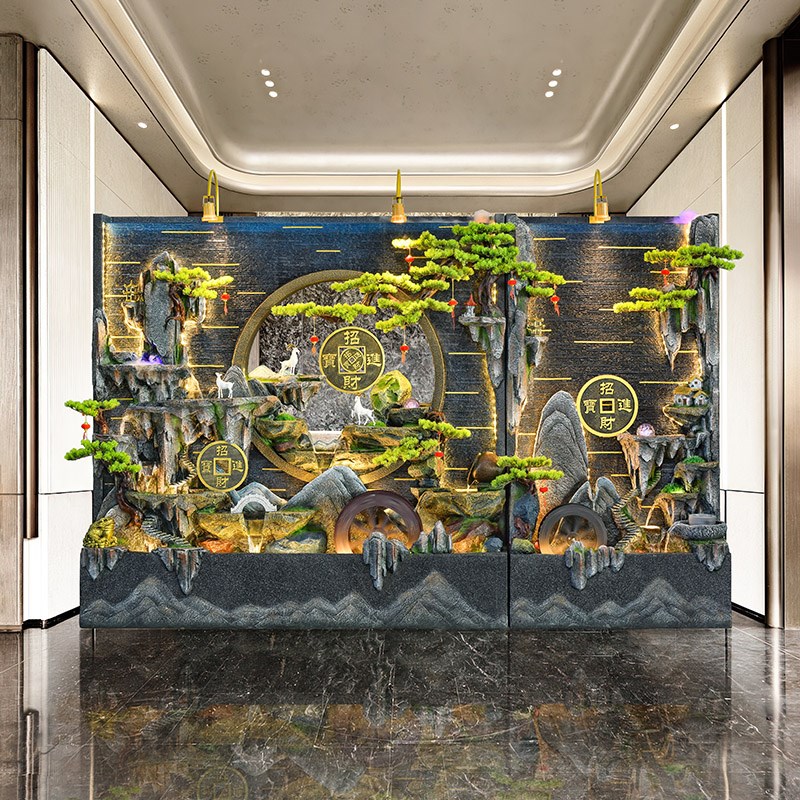 大型假山流水摆件客厅阳台水景装饰酒店公司水幕墙屏风开业乔迁礼