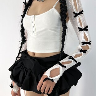 套植绒蝴蝶结蕾丝防晒y2k辣妹遮瑕披肩手袖 亚文化千禧风袖 BON