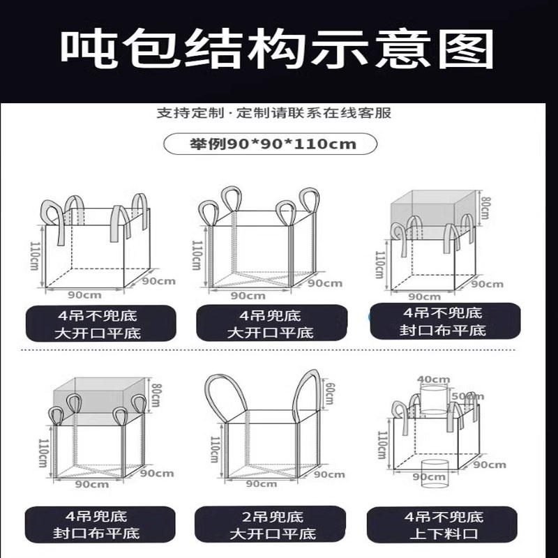 吨袋2吨吨包加厚耐磨1吨上下料集装袋四吊兜底开口封口吨包袋吊装