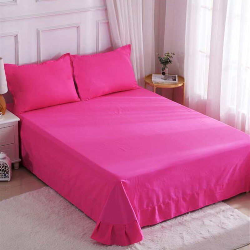 全棉活性纯色圆角贴边玫红色单件蓝色单双人素色纯棉大红花边床单