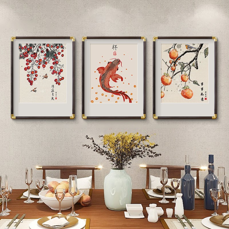 新中式餐厅装饰画饭厅墙面挂画餐馆厨房餐桌客厅背景墙水果壁画图片