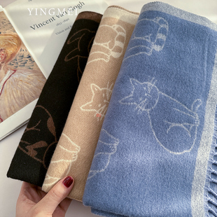 盈妹童趣丨猫咪图案围巾冬季女保暖加厚空调房披肩外搭可爱送朋友