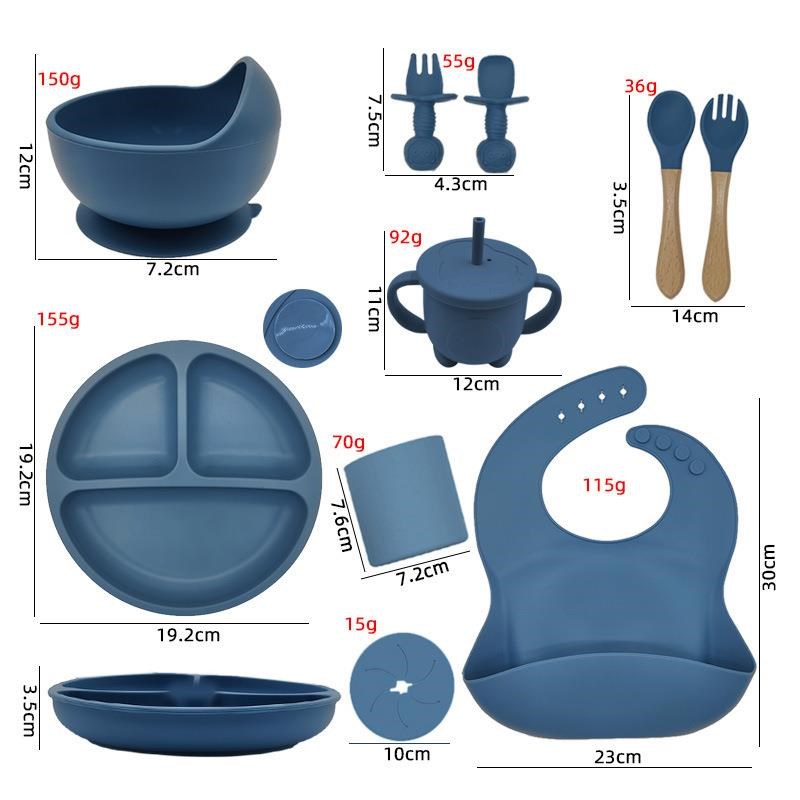 母婴儿童喂养餐具套装学吃饭训练叉勺宝宝餐盘围兜辅食吸盘碗套装