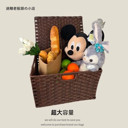 藤编编织草编储物篮竹编篮桌面置物衣柜整理箱收纳盒杂物收纳筐