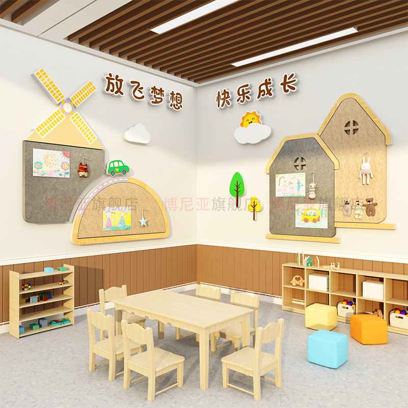 毛毡板墙贴纸楼梯走廊过道文化设计装饰幼儿园环创主题墙成品布置