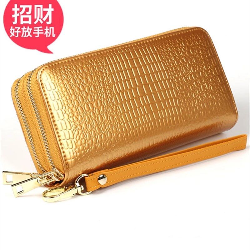 招财女士钱包2024新款金色x手拿包长款双拉链钱夹大容量可放手机
