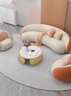 服装店网红款沙发米白色橙色服装店休息区沙发小型服装店专用沙发