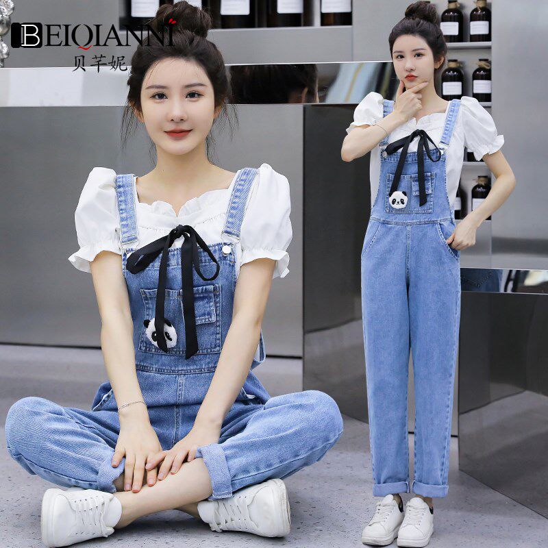 减龄洋气牛仔背带裤女生夏季薄款宽松显瘦小个子日系可爱时尚网红