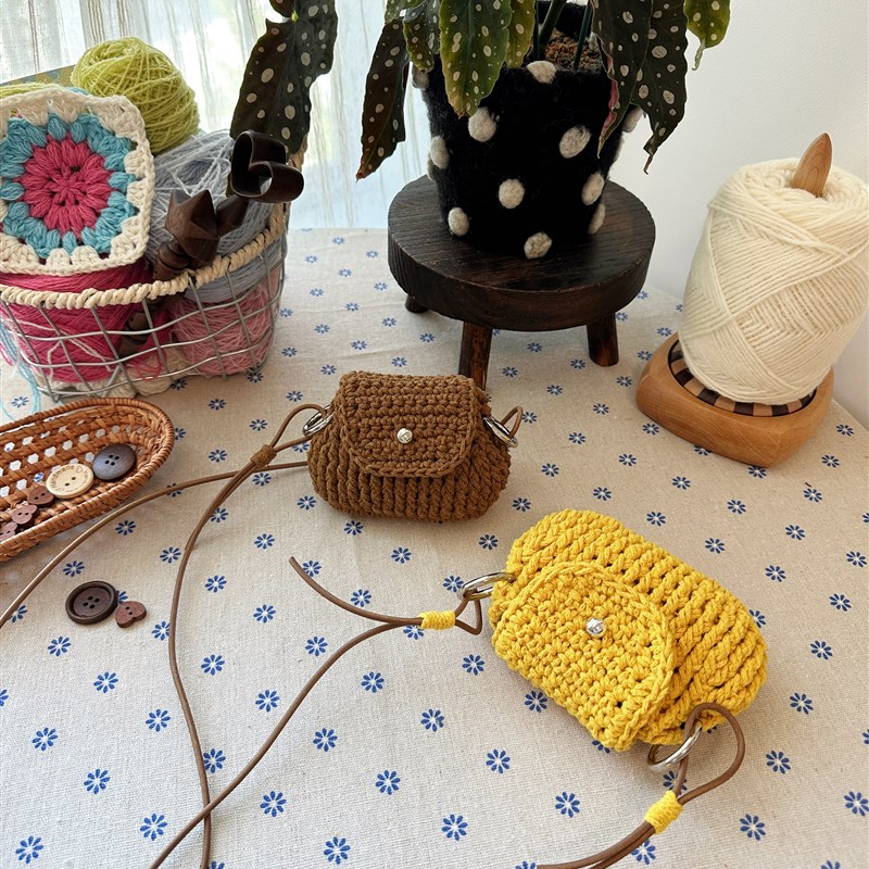 2mm空心棉*小豆包耳机包挂脖小包凹造型卡包零钱包diy编织材料包