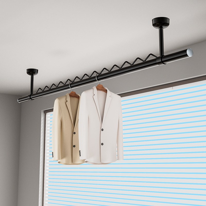 加厚防风波浪黑色管晾衣杆顶装固定式挂晒凉衣架阳台家用晒衣杆