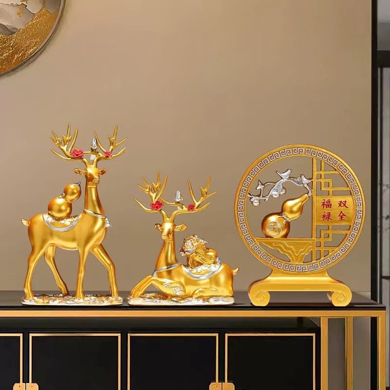 福禄双全招财鹿摆件喜柿葫芦客厅玄关家居酒柜装饰品乔迁新居礼品
