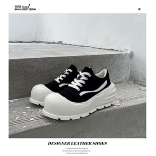 增高8CM2024新款老爹鞋超拽厚底翘大头小白鞋面包帆布德训鞋男潮