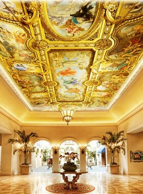 X0803欧式伊甸园天顶集成吊顶效果图壁画欧式吊顶壁画墙纸背景墙