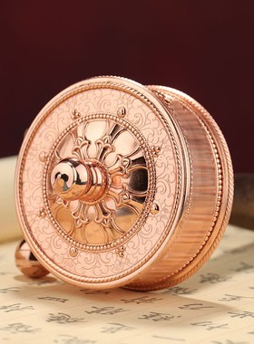 藏式手摇转轮顺滑静音手持檀木抛光铜六字佛品转金桶家居装饰摆件