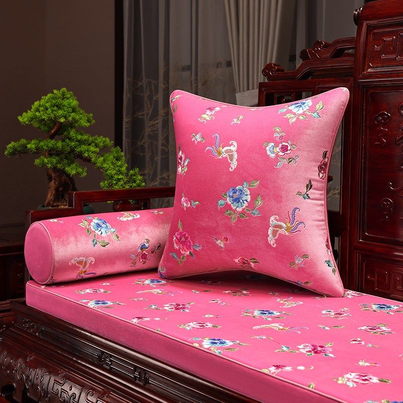 红木沙发垫中式绒布刺绣实木家具坐垫罗汉床加厚座垫定制套罩垫子