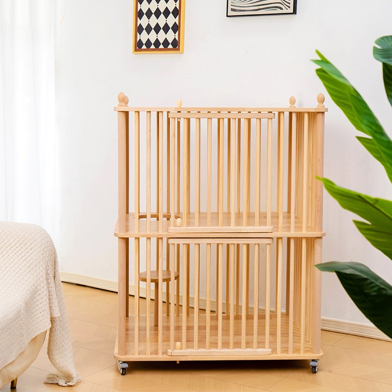 【升级】实木双层猫别墅笼子半封闭猫跳台猫窝中小型猫屋人猫互动