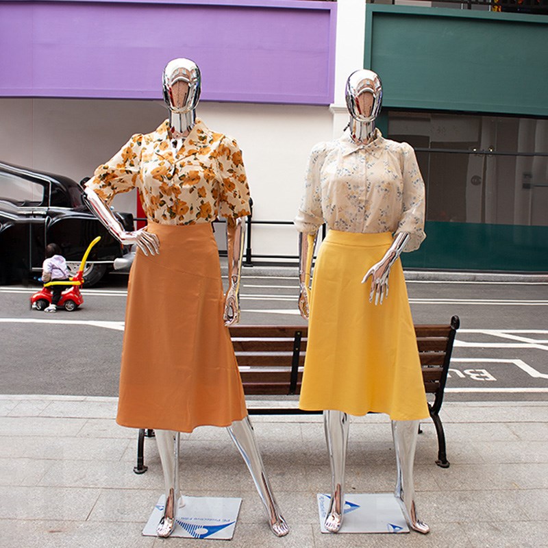 服装店女模特道具展示架全身橱窗人台假人全身电镀银色女人体模型