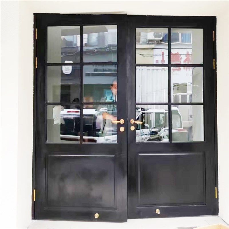 实木门窗定制黑色纯o实木原木店铺门头门面房花店服装店门窗定做