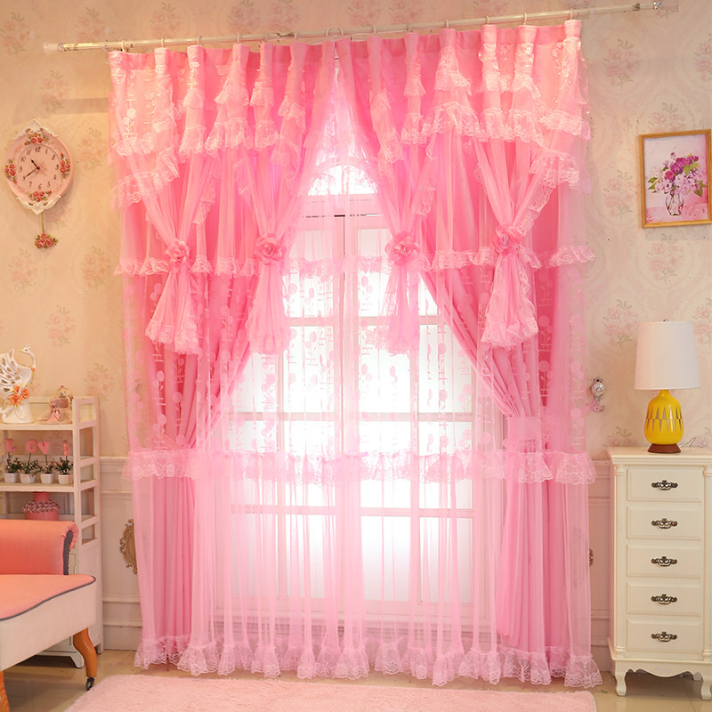 窗帘2021年新款遮光客厅窗帘卧室少女网红公主风蕾丝粉色飘窗梦幻,居家布艺,定制窗帘,淘宝优惠券,粉丝福利购,淘宝优惠卷
