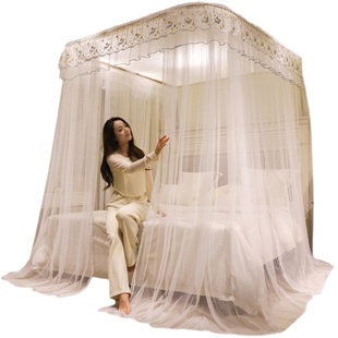 u型导轨蚊帐加密加厚轨道滑轨落地三开门卧室家用公主风 2023新款