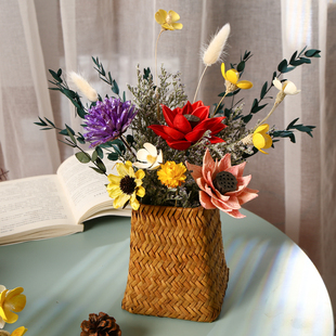 花篮干花花束f客厅摆设装饰摆件ins风尤加利叶棉花真花风干天然