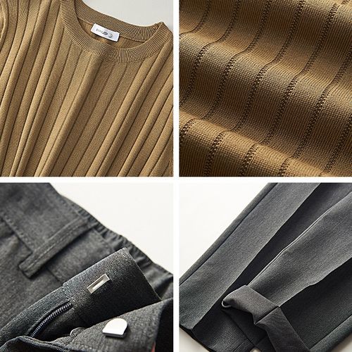 男士短袖t恤夏季新款套装上衣高腰西装裤两件套九分灰色休闲西裤